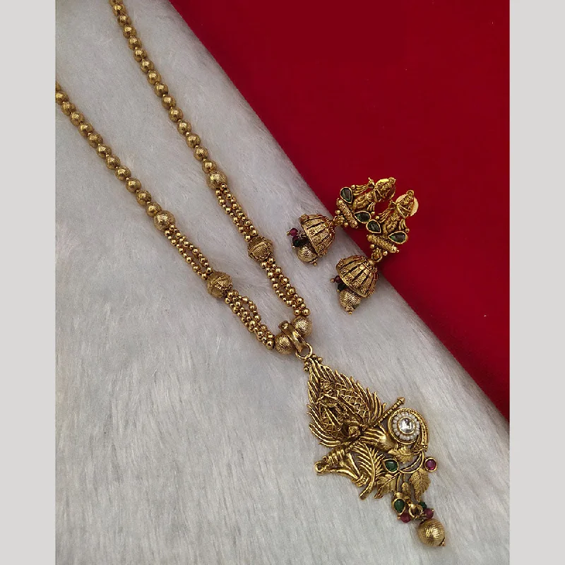 Diamond Choker Necklaces-Kala Creation Gold Plated Pota Stone Temple Necklace Set