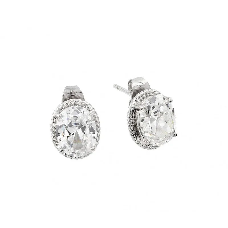 Long Dangle Earrings-Silver 925 Rhodium Plated Round Clear CZ Stud Earrings - BGE00425