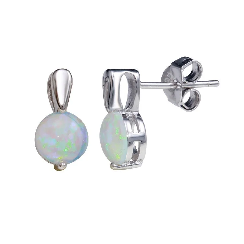 Handcrafted Silver Earrings-Rhodium Plated 925 Sterling Silver Synthetic Opal Earrings - STE01160RH