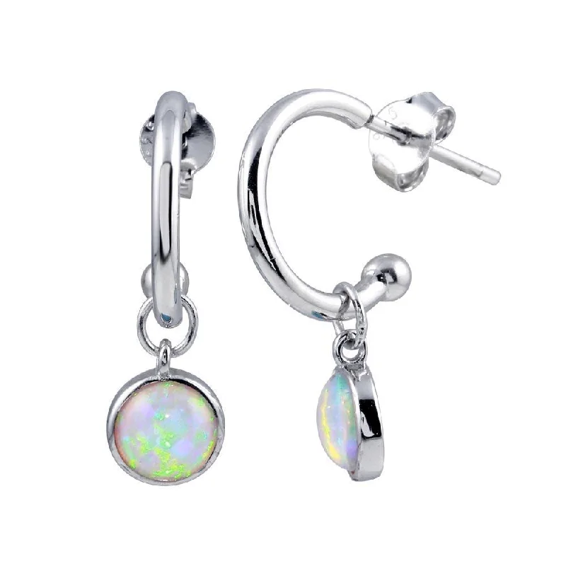 Bright Gemstone Earrings-Rhodium Plated 925 Sterling Silver Semi Hoop Dangling Pink Opal Earring - STE01223PINK