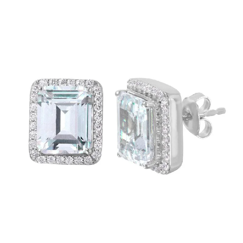 Stylish Drop Earrings-Silver 925 Rhodium Plated Round Square CZ Stud Earrings - GME00013RH