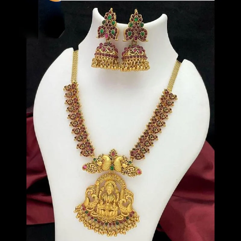 Sparkling Gold Chain Necklaces-Manisha Jewellery Gold Plated Pota Stone Temple Necklace Set