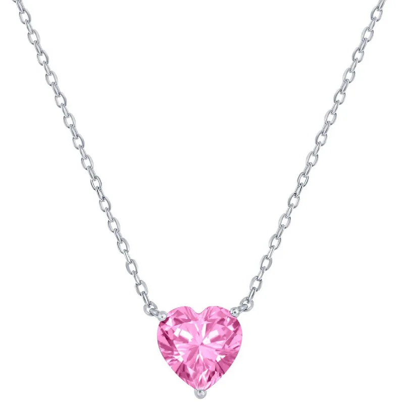 Classic Chain Necklaces-Classic Women's Necklace - Silver 8mm Rose October Heart Perciosa Crystal | M-7131