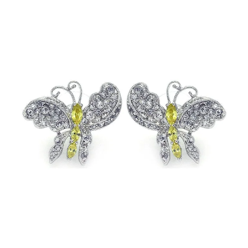 Luxurious Drop Earrings-Clearance-Silver 925 Rhodium Plated Yellow CZ Butterfly Stud Earrings - BGE00132