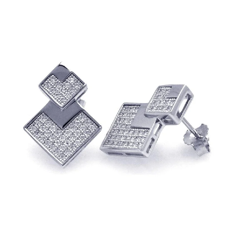 Vibrant Colorful Earrings-Silver 925 Rhodium Plated Micro Pave Clear Graduate Square CZ Stud Earrings - ACE00036