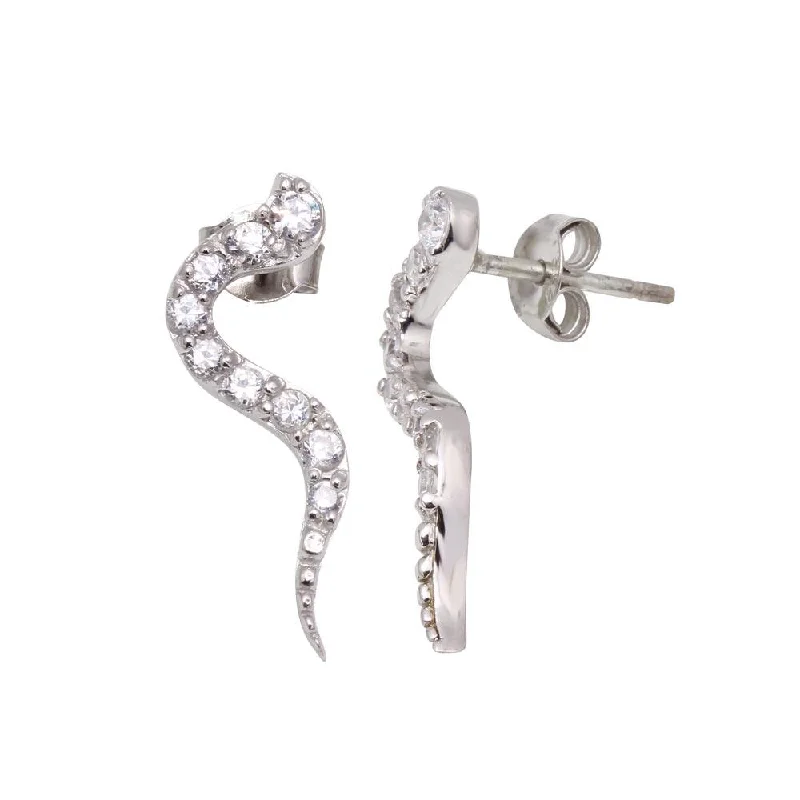 Luxury Gemstone Earrings-Silver 925 Rhodium Plated CZ Stud Earrings - STE00001