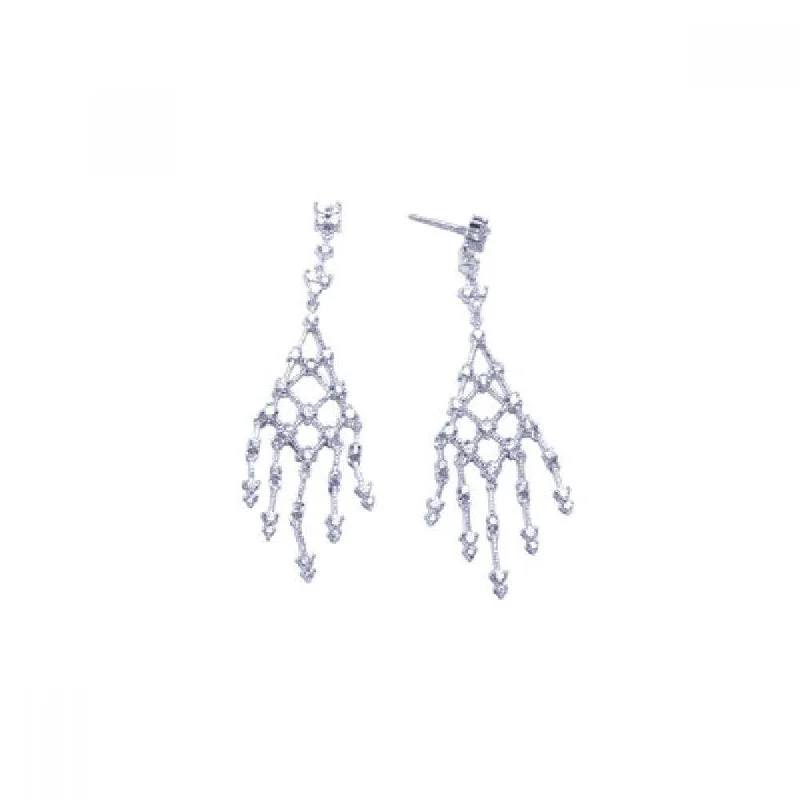 Stylish Drop Earrings-Silver 925 Rhodium Plated Web Clear CZ Chandelier Stud Earrings - STE00607