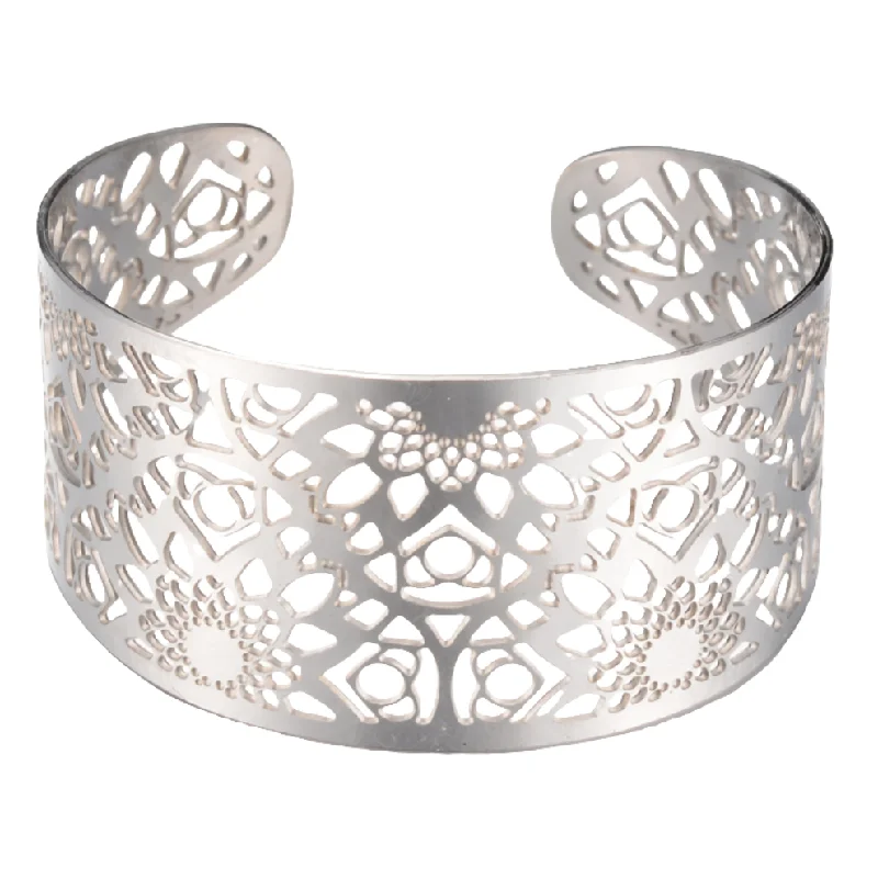 Dainty Bangle Bracelets-Stainless Steel  Hollow Floral Bangle