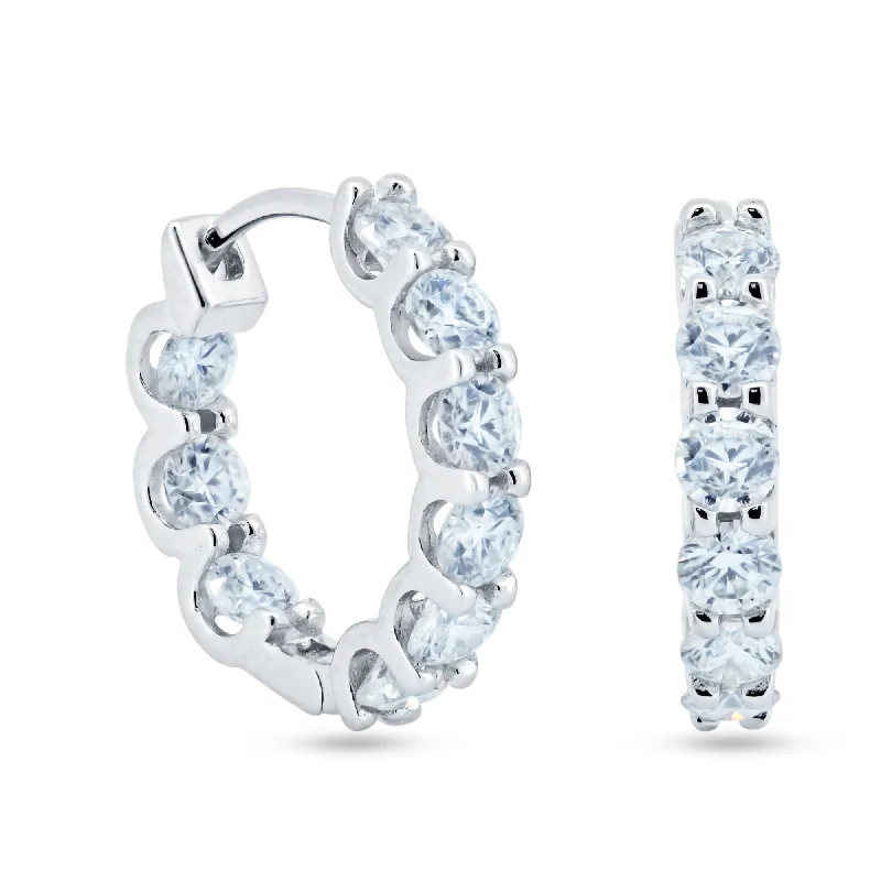 Fashionable Hoop Earrings-Sterling Rhodium Plated 925 Sterling Silver Moissanite Stone Hoop Earrings 17.5mm - MGME00007