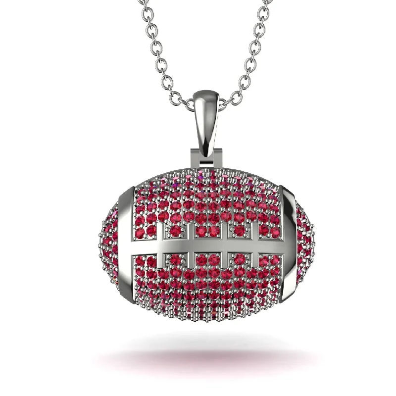 Artistic Silver Necklaces-American Football Ruby Necklace - Jeremy No. 12