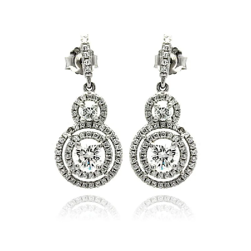 Bold Statement Earrings-Silver 925 Rhodium Plated Micro Pave Clear Graduated Circle CZ Dangling Stud Earrings - ACE00073