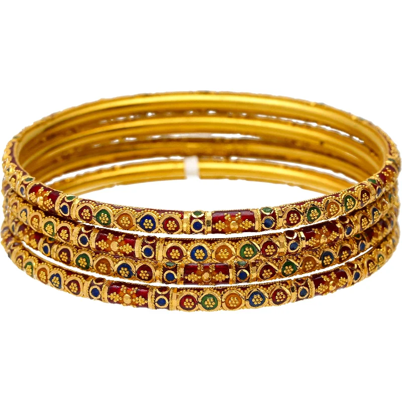 Modern Gold Wedding Bangles-22K Yellow Gold Meena Bangle Set (Size 2.8)