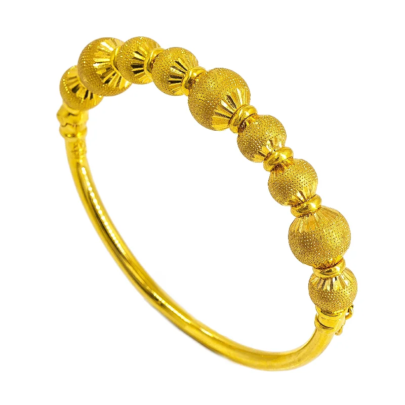 Fashionable Gold Bangles-22K Yellow Gold Bangle W/ Textured Diamond Cut Beads