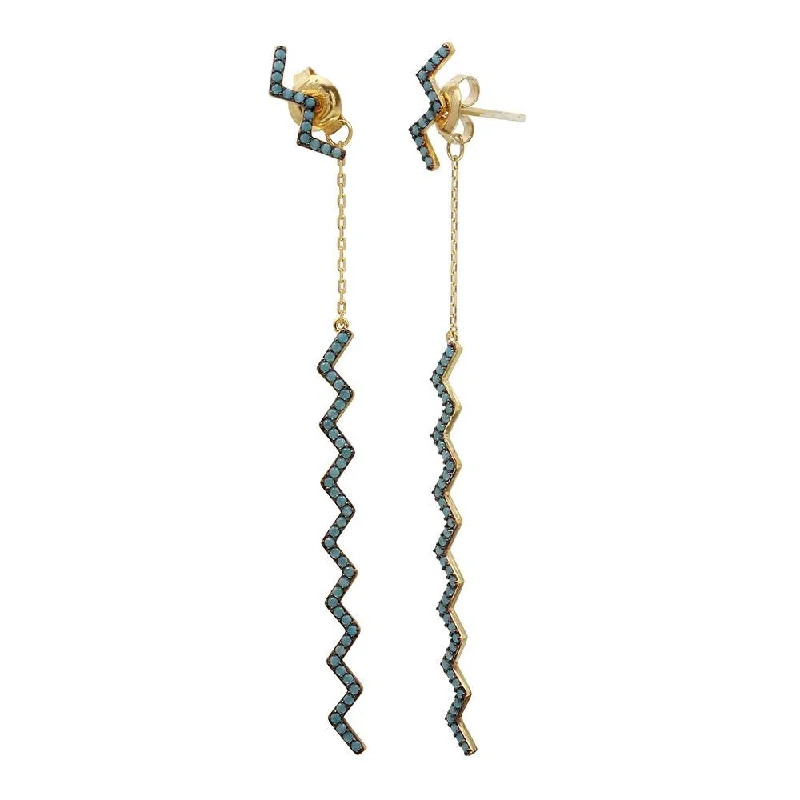 Pretty Pearl Earrings-Gold Plated 925 Sterling Silver Zig Zag Drop Earrings with Turquoise Stones - GME00091GB