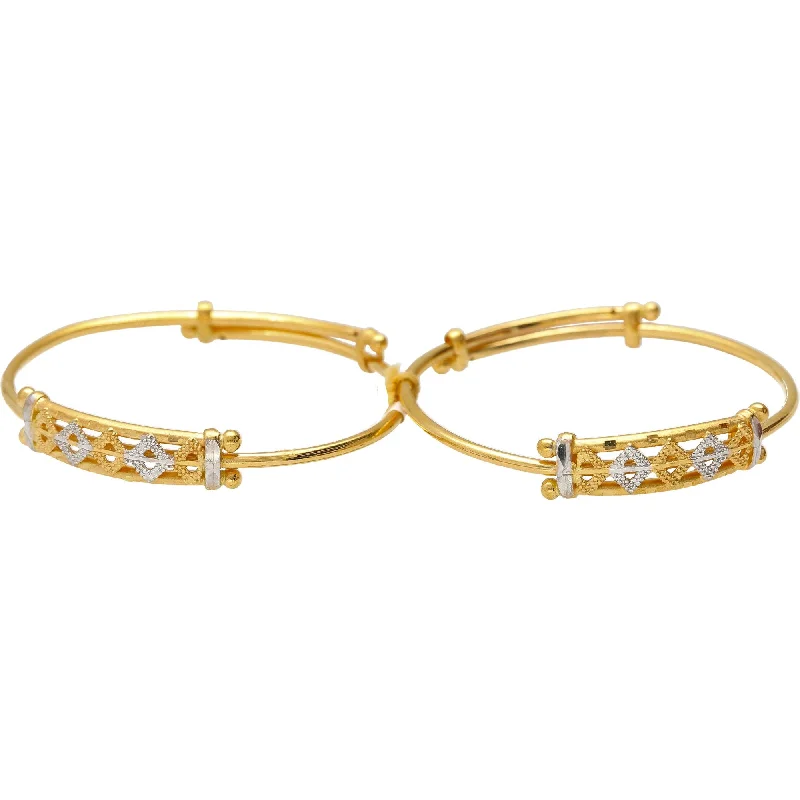 Bridal Gemstone Bangles-22K Yellow & White Gold Baby Bangles w/ Rhombus Accents