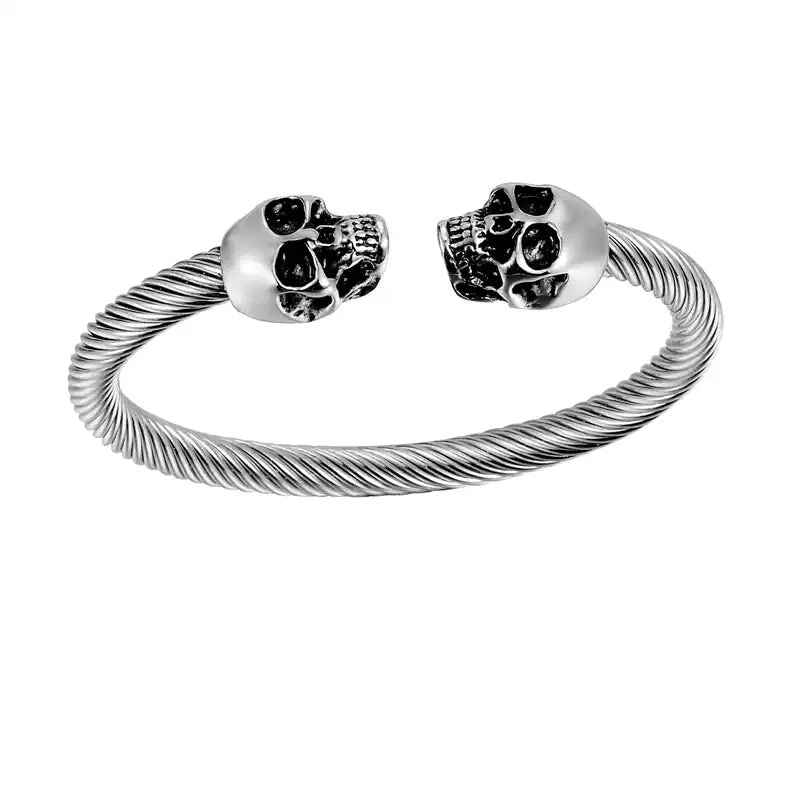 Wedding Bangle Bracelets for Brides-Twisted Skull Head Bangle,Stainless Steel