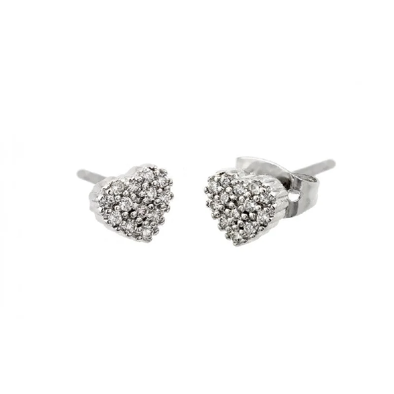 Beautiful Hoop Earrings-Silver 925 Rhodium Plated Clear Heart CZ Stud Earrings - STE00884CLR