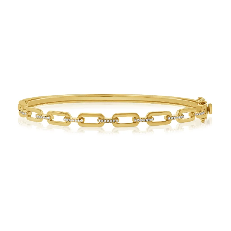 Adjustable Leather Bracelets-Diamond Link Chain Bangle in 14K Gold