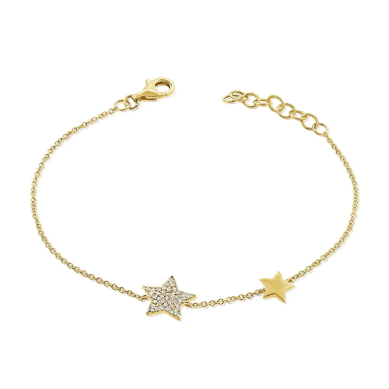 Personalized Charm Bracelets-14K Gold Double Star Bracelet with Diamonds