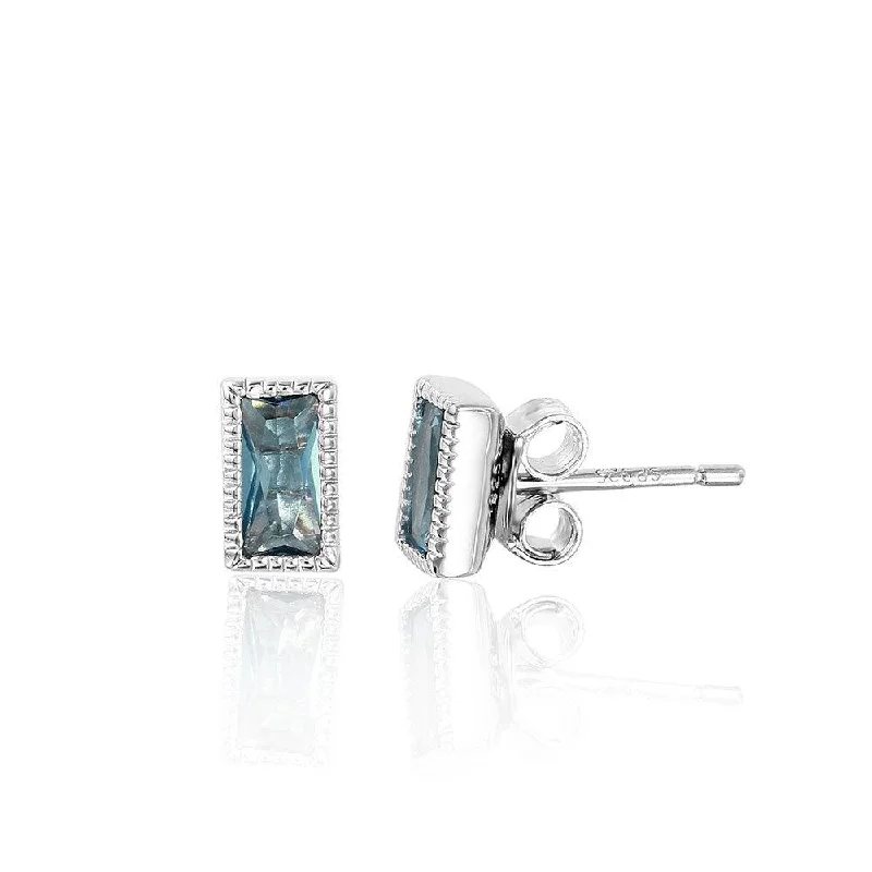 Cute Gemstone Earrings-Silver 925 Rectangle Blue CZ Stud Earrings - STE01041BLU