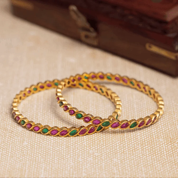 Traditional Gold Wedding Bangles-Stone Bangle PSB4RG-002