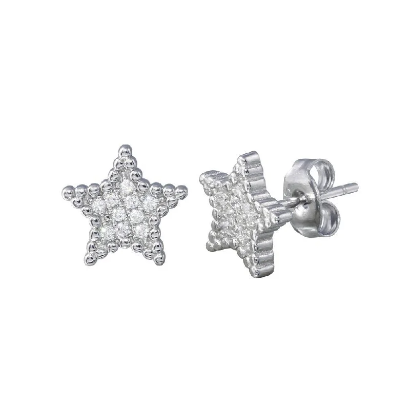 Sterling Silver Earrings-Rhodium Plated 925 Sterling Silver Star CZ Stud Earrings - STE01195