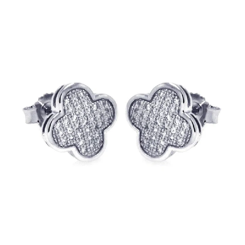 Wedding Earrings-Silver 925 Rhodium Plated Micro Pave Clear Clove CZ Stud Earrings - ACE00044