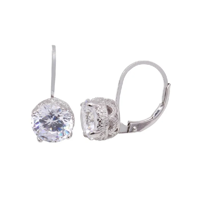 Wedding Jewelry Earrings-Silver 925 Rhodium Plated Round CZ Hoop Earrings - STE00578