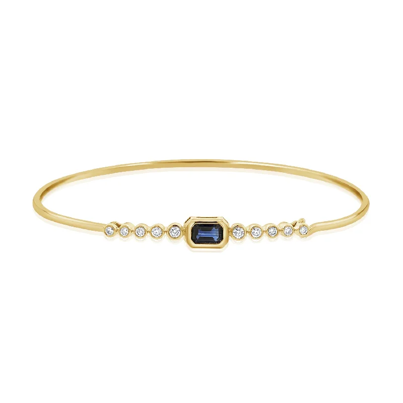 Custom Bracelet Sets-Sapphire and Diamond Bezel Bangle in 14K Gold