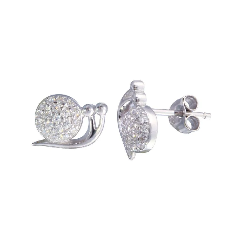 Trendy Drop Earrings-Rhodium Plated 925 Sterling Silver Snail CZ  Stud Earrings - STE01216