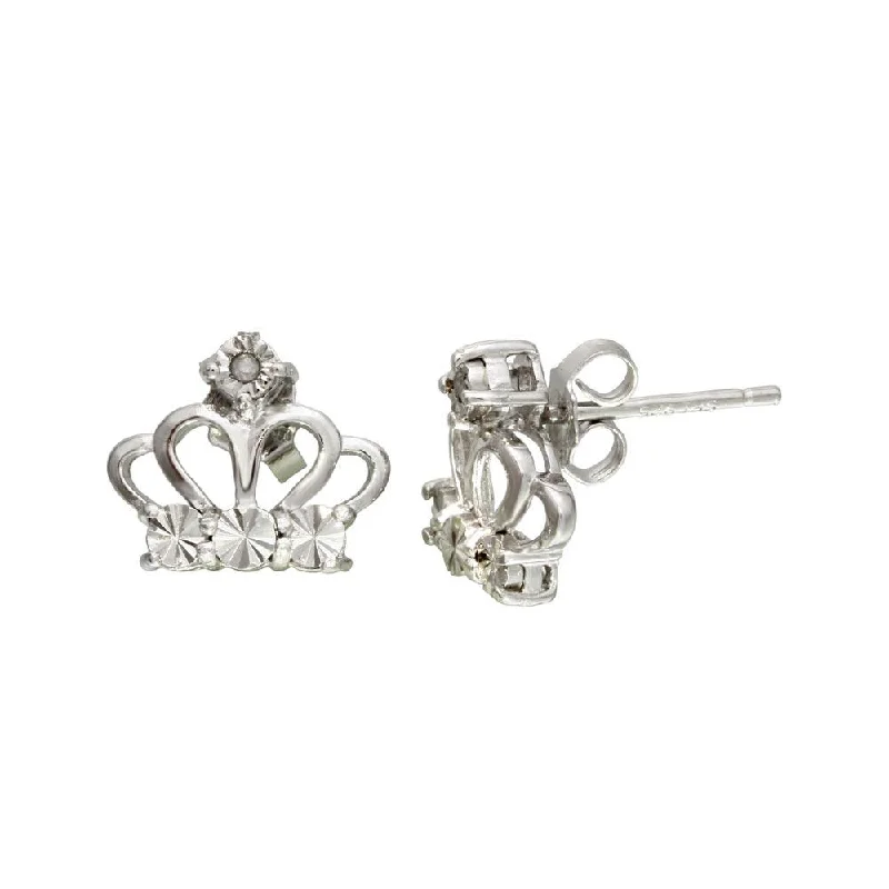 Pearls and Gold Earrings-Rhodium Plated 925 Sterling Silver Crown Earrings - STE01109