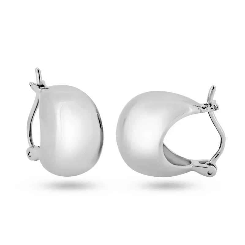 Fashionable Silver Earrings-Rhodium Plated 925 Sterling Silver Puff Huggie Hoop Earrings - GME00139