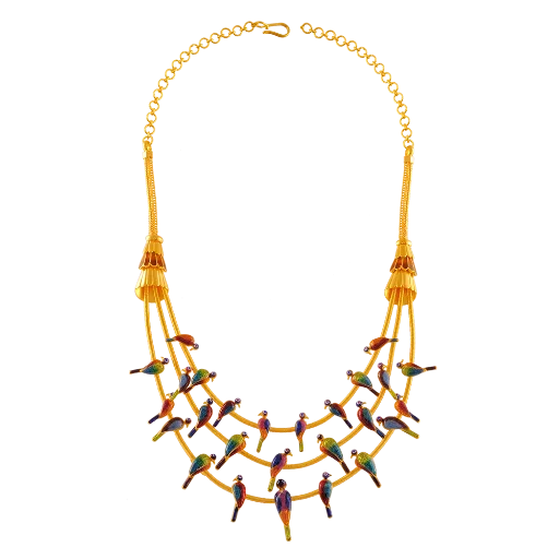 Wedding Gold Necklaces-Mesmerizing 22k Gold Necklace Adorned With Delicate Birds