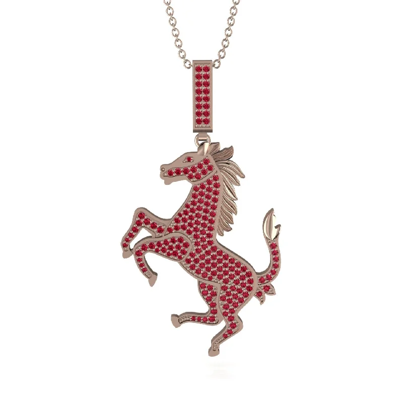 Personalized Heart Necklaces-Ruby Horse Necklace - Douglas No. 11