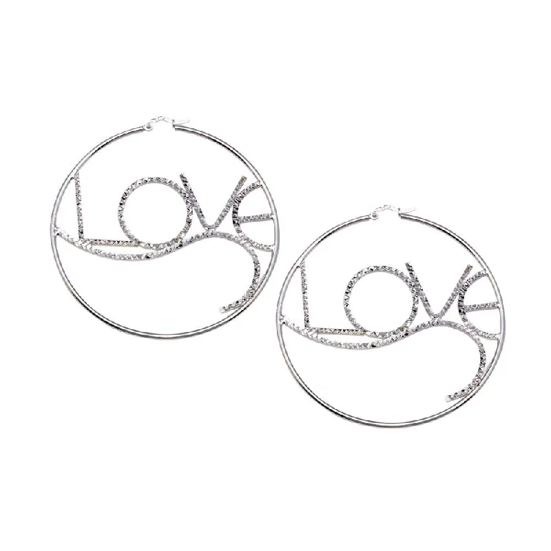 Trendy Silver Earrings-High Polished 925 Sterling Silver Diamond Cut Love Hoop Earrings - HP07