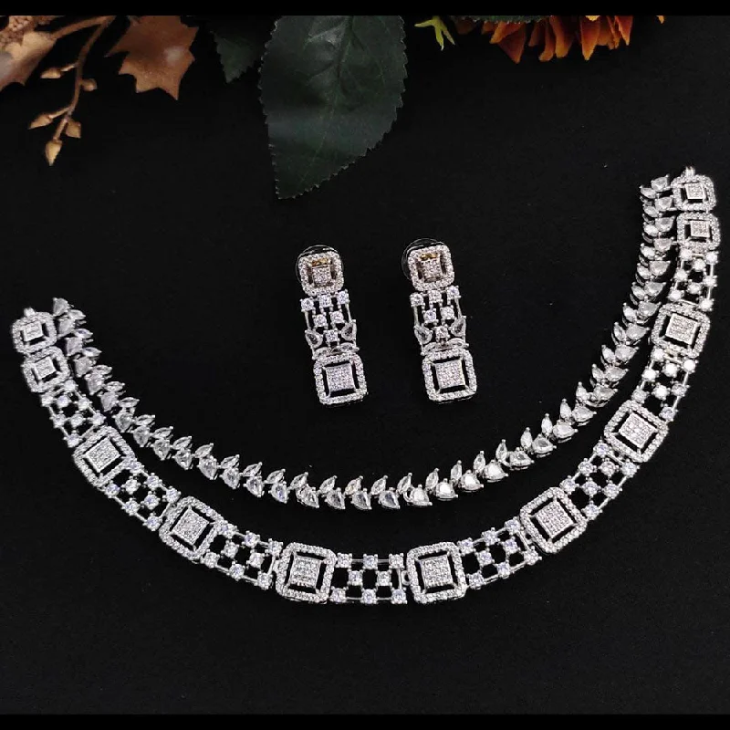 Beautiful Diamond Necklaces-Kavita Art Silver Plated American Diamond Necklace Set