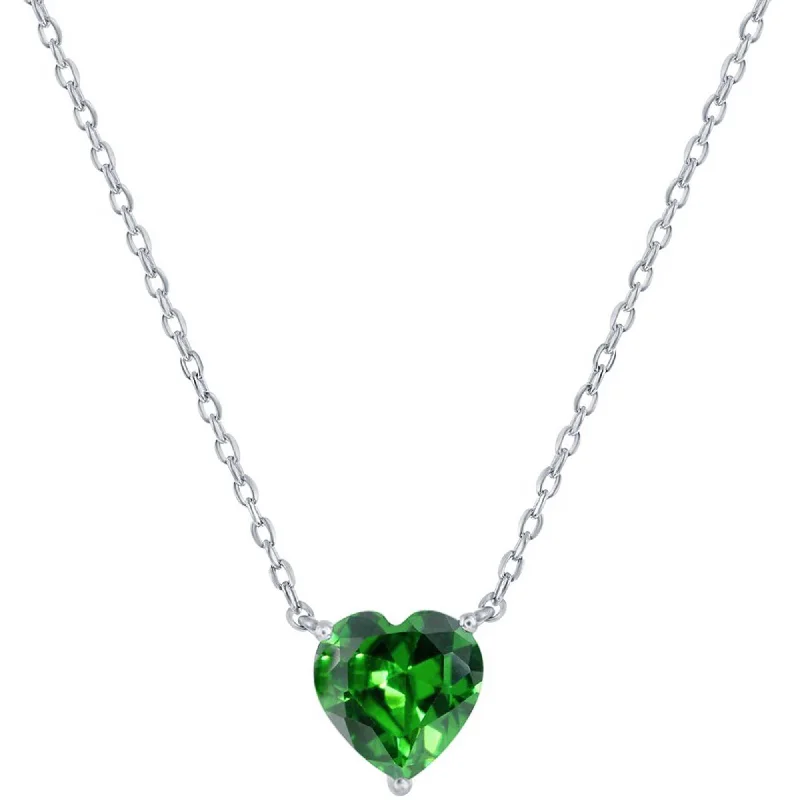 Beautiful Gemstone Chain Necklaces-Classic Women's Necklace - Silver 8mm Emerald May Heart Perciosa Crystal | M-7126