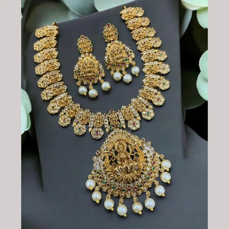 Vintage Gold Necklaces-Sona Creation Gold Plated Austrian Stone Temple Necklace Set