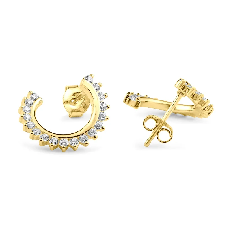 Oval Dangle Earrings-Gold Plated 925 Sterling Silver Crescent Hoop Clear CZ Earring - BGE00681