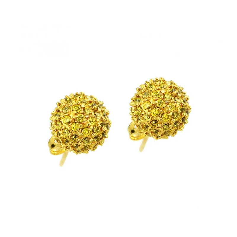 Gemstone Earrings for Weddings-Clearance-Silver 925 Gold Rhodium Plated Yellow CZ Stud Earrings - BGE00371YEL