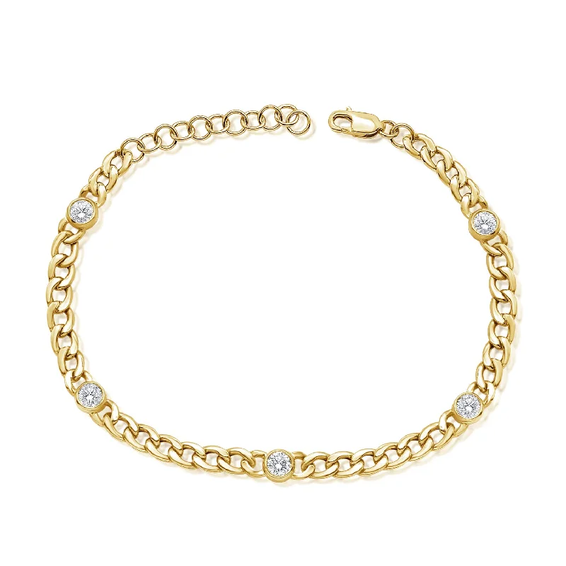 Simple Gold Cuff Bracelets-Diamond Designer Links Chain Bracelet in 14K Gold