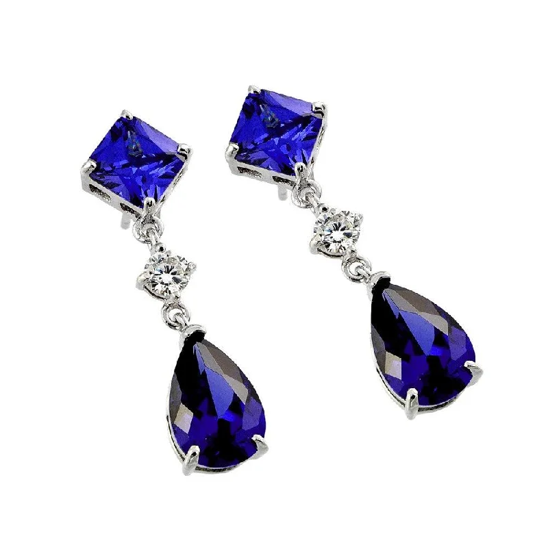 Luxury Wedding Earrings-Silver 925 Gold Rhodium Plated Purple and Clear CZ Dangling Stud Earrings - BGE00372