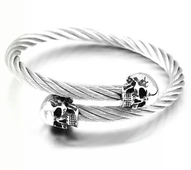 Sparkly Gold Bangles-Wire Twisted Skull Heads Bangle