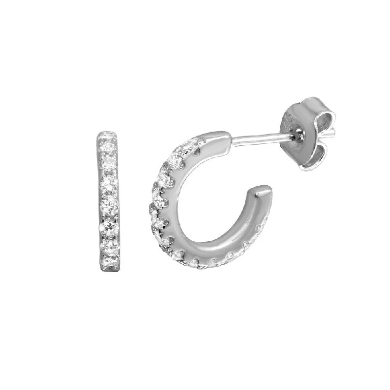 Fashionable Ear Cuffs-Rhodium Plated 925 Sterling Silver huggie hoop Earrings with CZ - STE01173RH