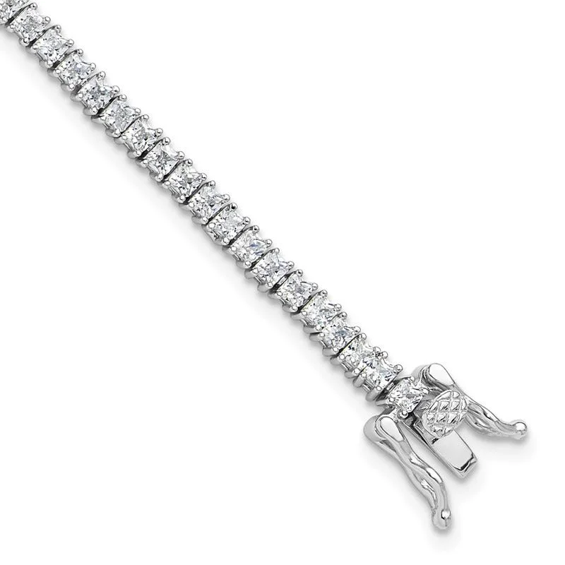 Fashionable Silver Bracelets-Sterling Silver Rhodium-plated 3mm Princess Cut CZ 7.75in Tennis Bracelet