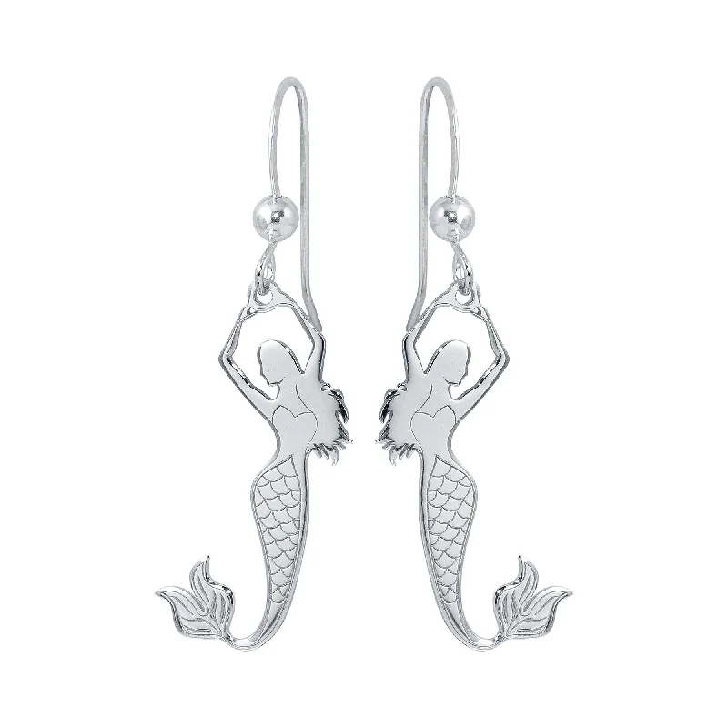 Elegant Drop Earrings-Rhodium Plated 925 Sterling Silver Dangling Mermaid Earrings - SOE00032