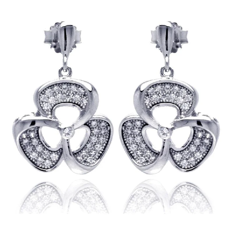 Stylish Stud Earrings-Silver 925 Rhodium Plated Micro Pave Clear Flower CZ Dangling Stud Earrings - ACE00049