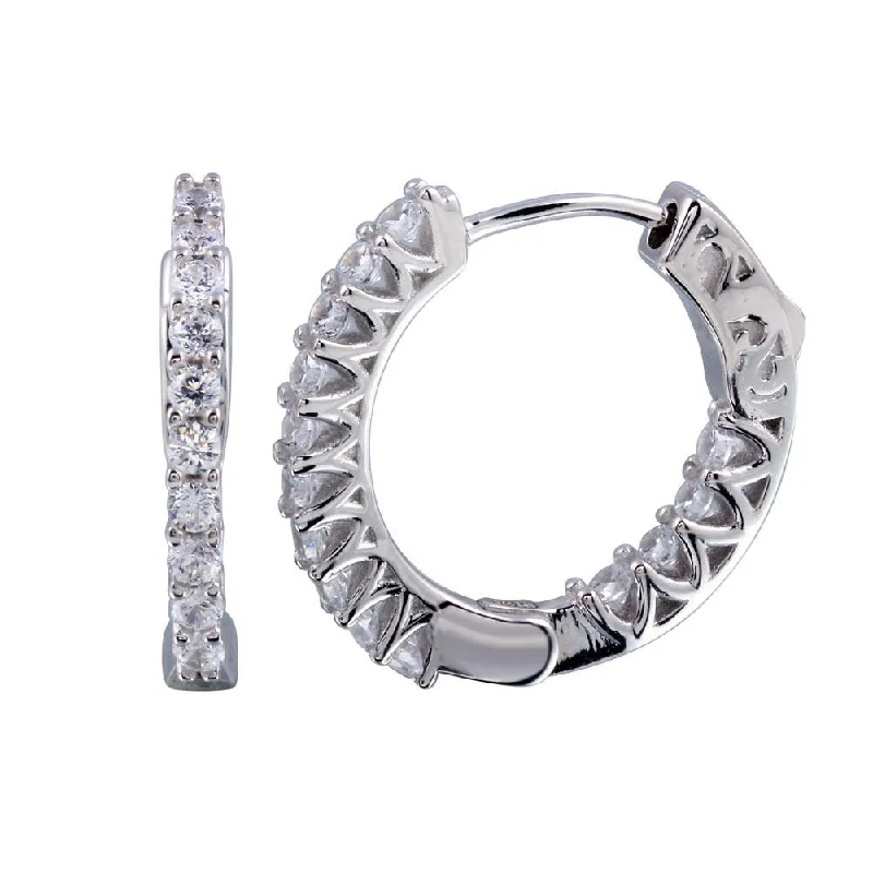 Silver Diamond Earrings-Rhodium Plated 925 Sterling Silver Inside Out CZ Hoop Vault Lock Earring 20mm - STE01241