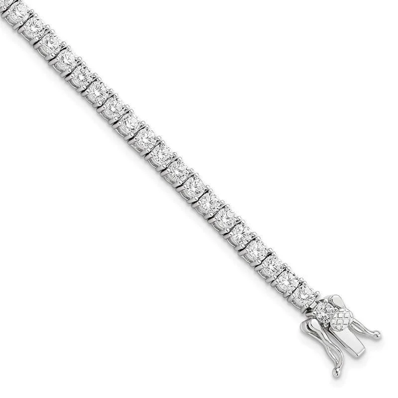 Adjustable Gemstone Bracelets-Sterling Silver Rhodium-plated Polished CZ Tennis Bracelet