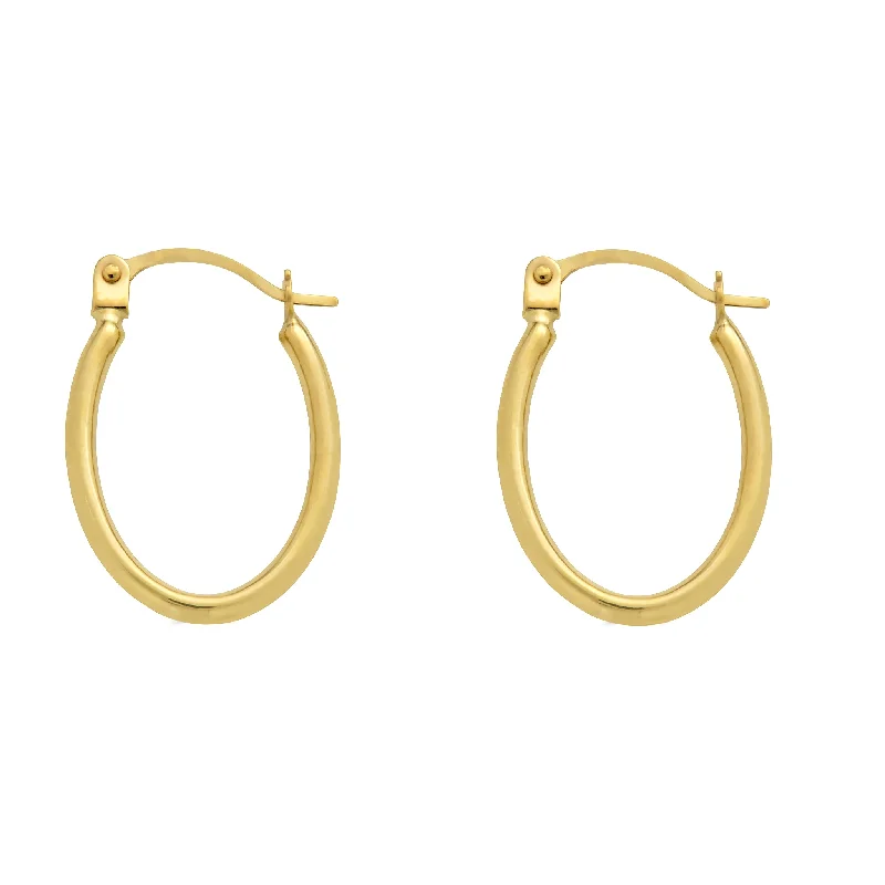 Sparkly Gold Earrings-14E00382. - 14 Karat Yellow Gold Oval Hoop Latch Lock Earrings